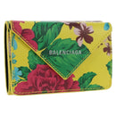 BALENCIAGA Paper Mini Wallet Trifold Leather Yellow Silver 391446 Auth 161339M-1