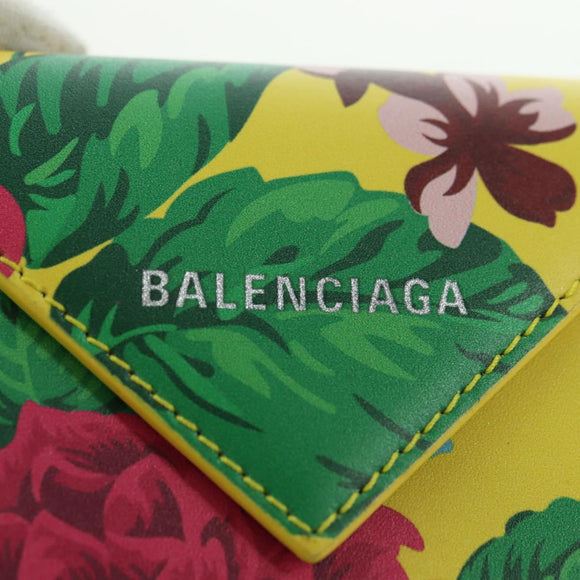 BALENCIAGA Paper Mini Wallet Trifold Leather Yellow Silver 391446 Auth 161339M