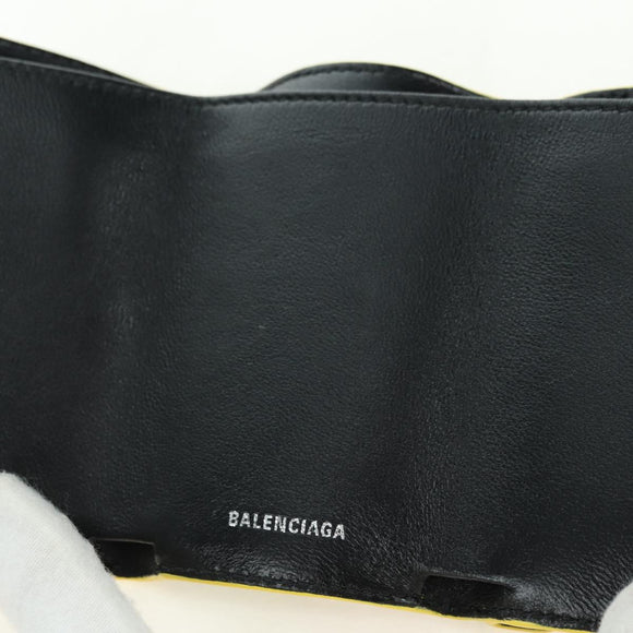 BALENCIAGA Paper Mini Wallet Trifold Leather Yellow Silver 391446 Auth 161339M
