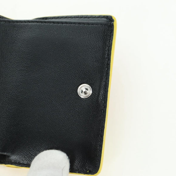 BALENCIAGA Paper Mini Wallet Trifold Leather Yellow Silver 391446 Auth 161339M