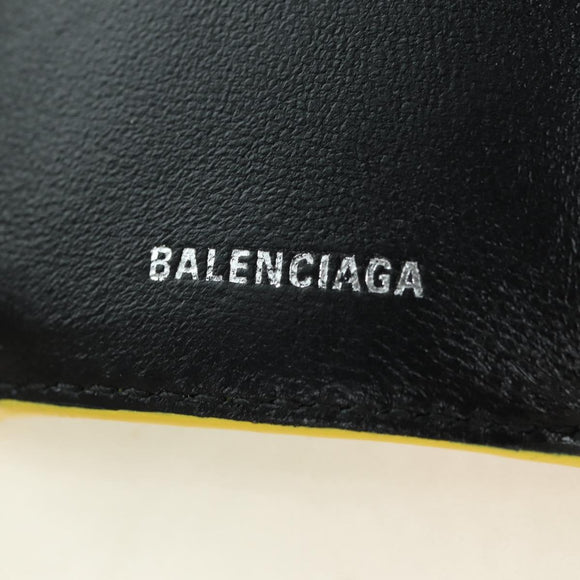 BALENCIAGA Paper Mini Wallet Trifold Leather Yellow Silver 391446 Auth 161339M