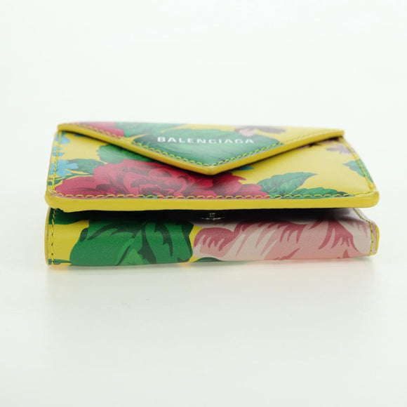 BALENCIAGA Paper Mini Wallet Trifold Leather Yellow Silver 391446 Auth 161339M