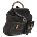 GUCCI Bamboo Backpack Nylon Brown Silver 003 1119 0016 Auth 161351-1