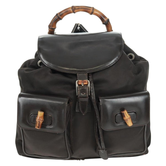 GUCCI Bamboo Backpack Nylon Brown Silver 003 1119 0016 Auth 161351