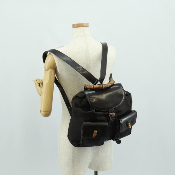 GUCCI Bamboo Backpack Nylon Brown Silver 003 1119 0016 Auth 161351