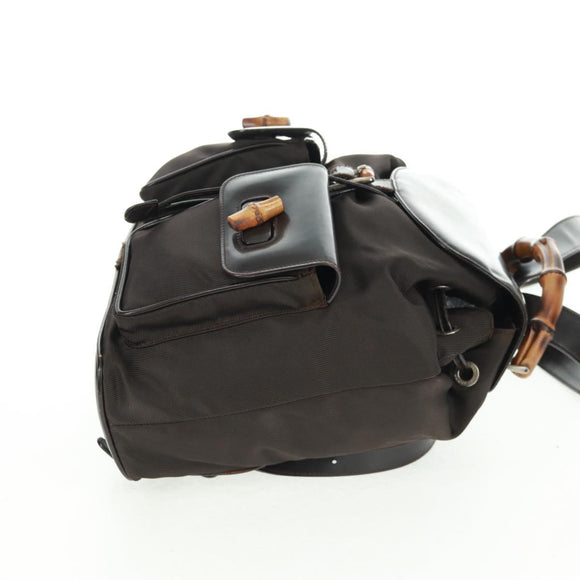 GUCCI Bamboo Backpack Nylon Brown Silver 003 1119 0016 Auth 161351