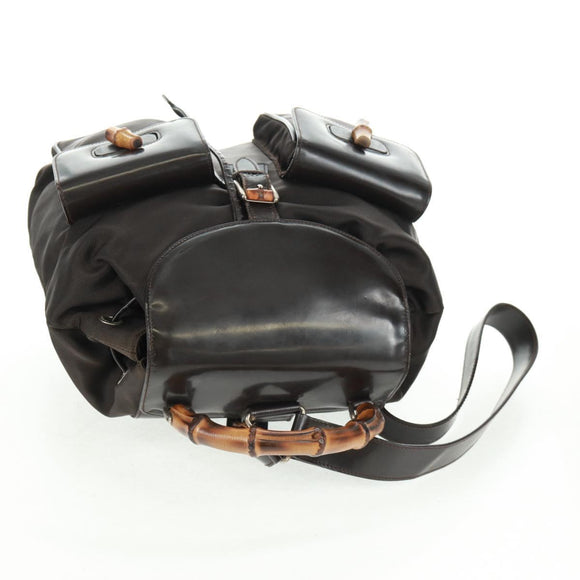 GUCCI Bamboo Backpack Nylon Brown Silver 003 1119 0016 Auth 161351