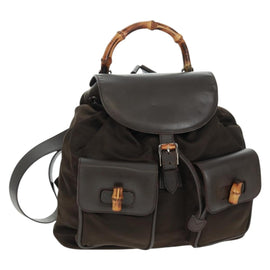 GUCCI Bamboo Backpack Nylon Brown Silver 003 2058 0016 5 Auth 161352