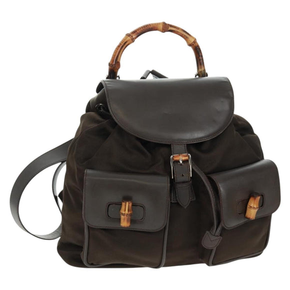 GUCCI Bamboo Backpack Nylon Brown Silver 003 2058 0016 5 Auth 161352