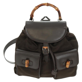 GUCCI Bamboo Backpack Nylon Brown Silver 003 2058 0016 5 Auth 161352 - 0