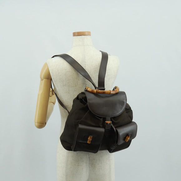 GUCCI Bamboo Backpack Nylon Brown Silver 003 2058 0016 5 Auth 161352