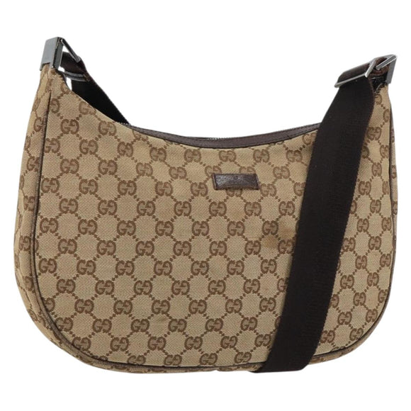 GUCCI GG Canvas Shoulder Bag Beige Silver 122790 Auth 161355