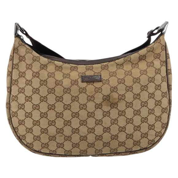 GUCCI GG Canvas Shoulder Bag Beige Silver 122790 Auth 161355