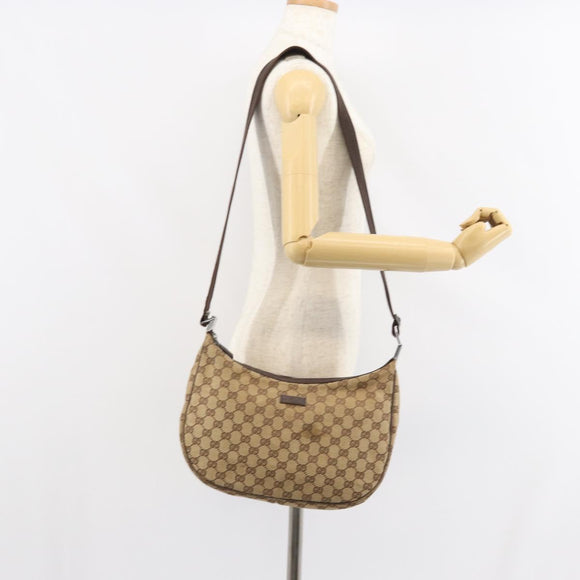 GUCCI GG Canvas Shoulder Bag Beige Silver 122790 Auth 161355