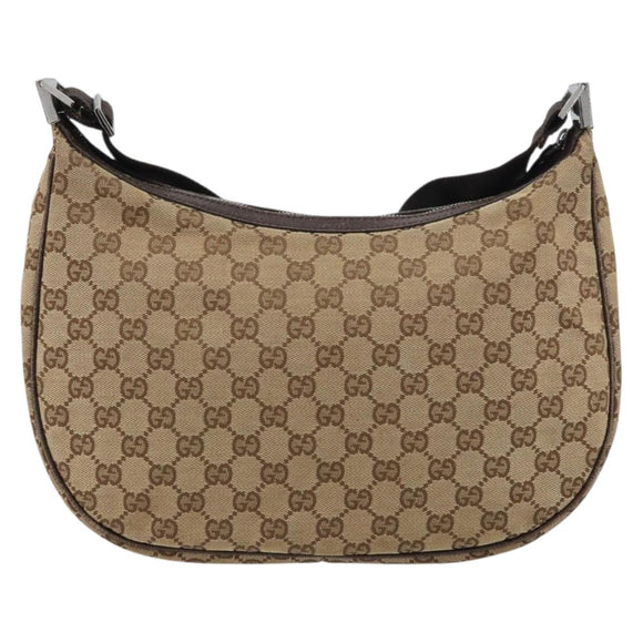 GUCCI GG Canvas Shoulder Bag Beige Silver 122790 Auth 161355