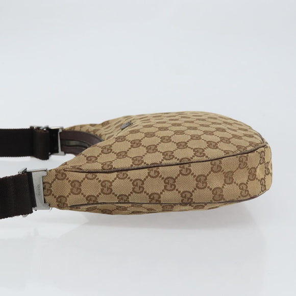 GUCCI GG Canvas Shoulder Bag Beige Silver 122790 Auth 161355