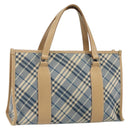 BURBERRY Nova Check Blue Label Hand Bag Canvas Blue Silver Auth 161356-1