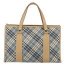 BURBERRY Nova Check Blue Label Hand Bag Canvas Blue Silver Auth 161356-2