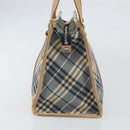 BURBERRY Nova Check Blue Label Hand Bag Canvas Blue Silver Auth 161356-4