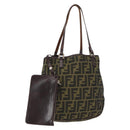 FENDI Zucca Canvas Hand Bag Brown Black Auth 161357-1