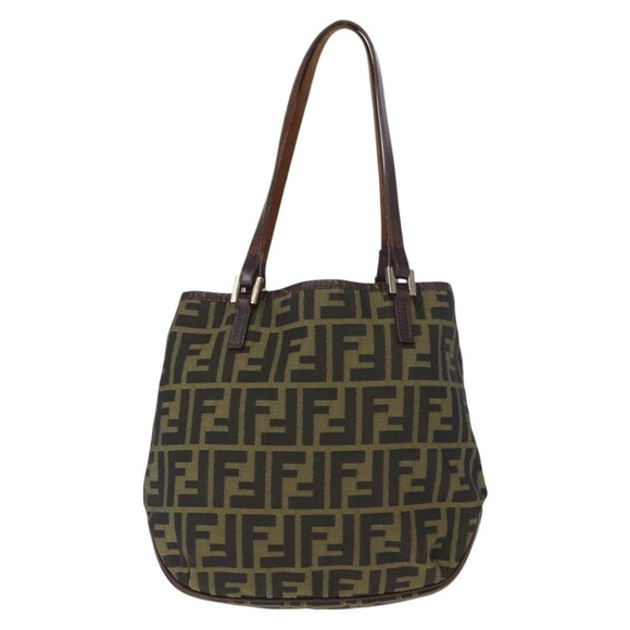 FENDI Zucca Canvas Hand Bag Brown Black Auth 161357