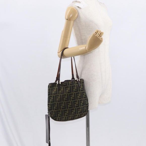 FENDI Zucca Canvas Hand Bag Brown Black Auth 161357