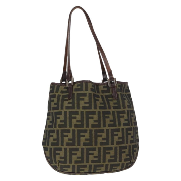 FENDI Zucca Canvas Hand Bag Brown Black Auth 161357