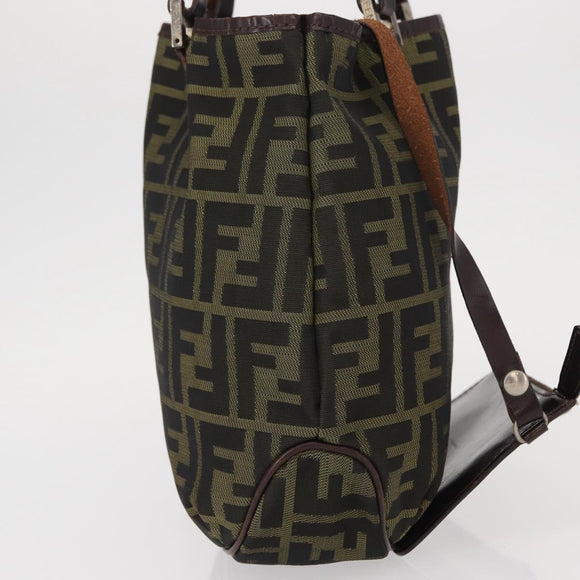 FENDI Zucca Canvas Hand Bag Brown Black Auth 161357