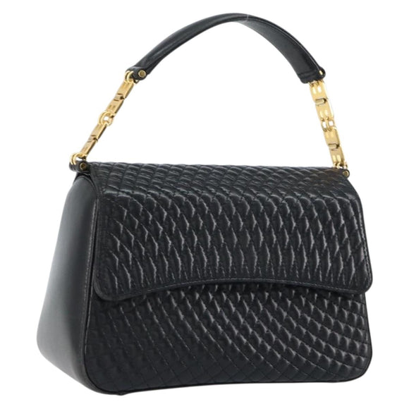 BALLY Hand Bag Leather Black Gold Auth 161359