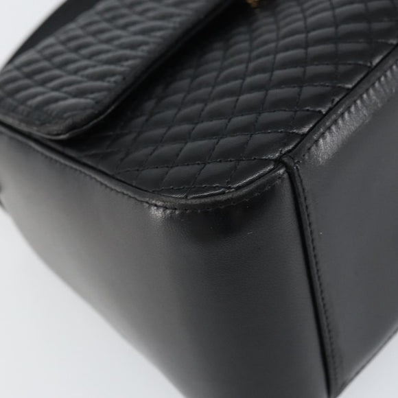 BALLY Hand Bag Leather Black Gold Auth 161359