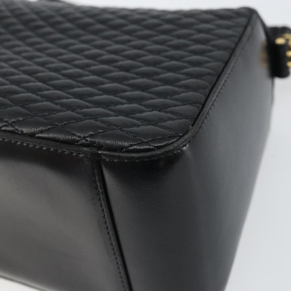 BALLY Hand Bag Leather Black Gold Auth 161359