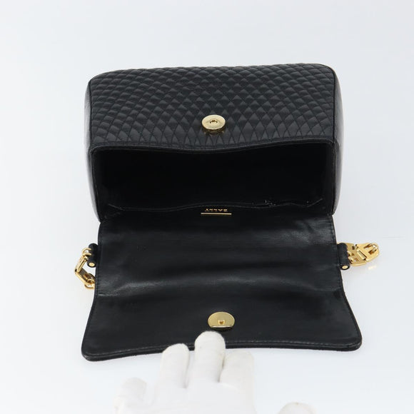 BALLY Hand Bag Leather Black Gold Auth 161359
