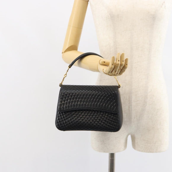 BALLY Hand Bag Leather Black Gold Auth 161359