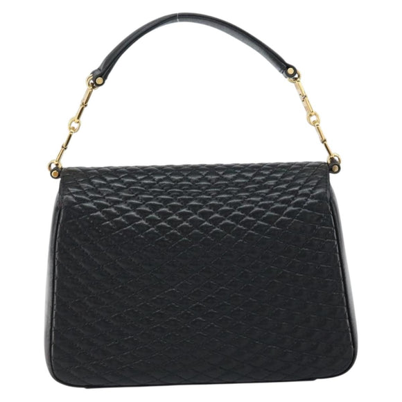 BALLY Hand Bag Leather Black Gold Auth 161359