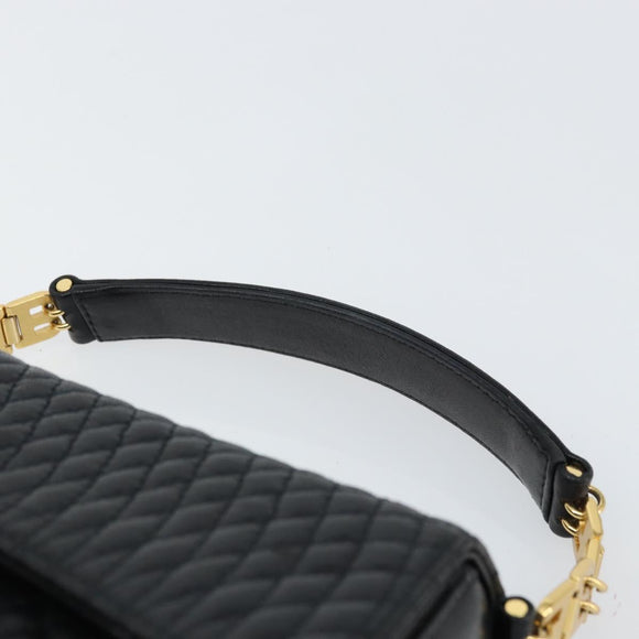 BALLY Hand Bag Leather Black Gold Auth 161359