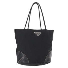PRADA Tote Bag Nylon Black Silver Auth 161362