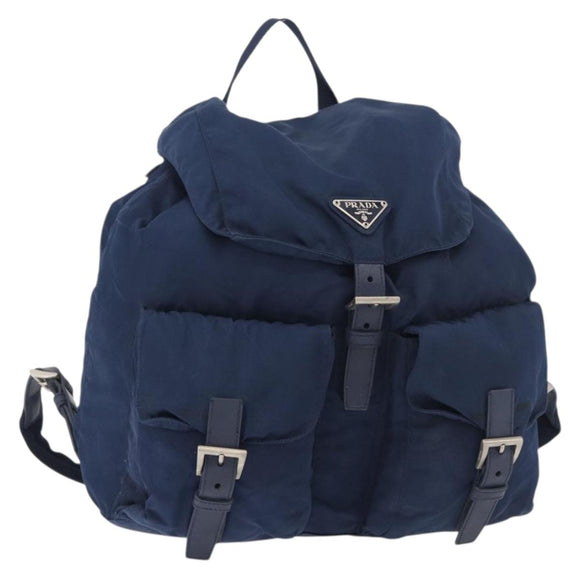 PRADA Backpack Nylon Navy Silver Auth 161363