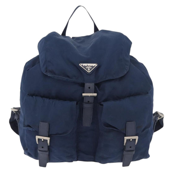 PRADA Backpack Nylon Navy Silver Auth 161363