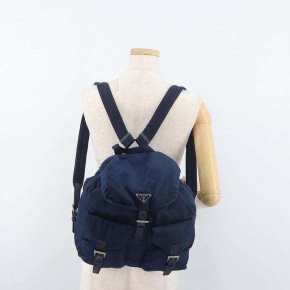 PRADA Backpack Nylon Navy Silver Auth 161363