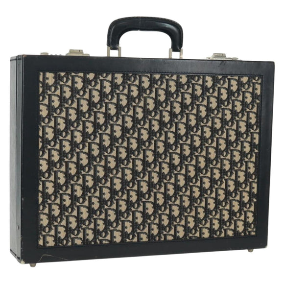 Christian Dior Attache Case Trotter Canvas Trunk Navy Silver Auth 161380V