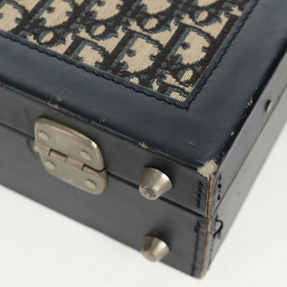 Christian Dior Attache Case Trotter Canvas Trunk Navy Silver Auth 161380V