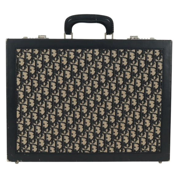Christian Dior Attache Case Trotter Canvas Trunk Navy Silver Auth 161380V