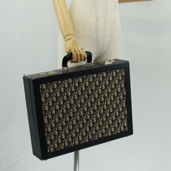 Christian Dior Attache Case Trotter Canvas Trunk Navy Silver Auth 161380V