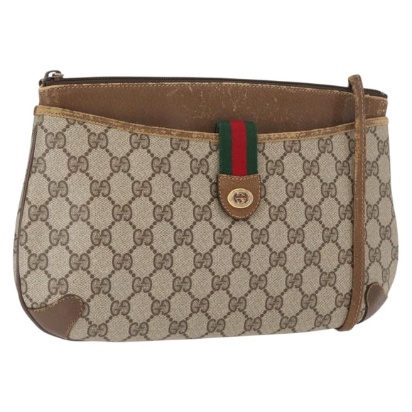 GUCCI GG Supreme Web Sherry Line Shoulder Bag PVC Beige 89 02 026 Auth 161386