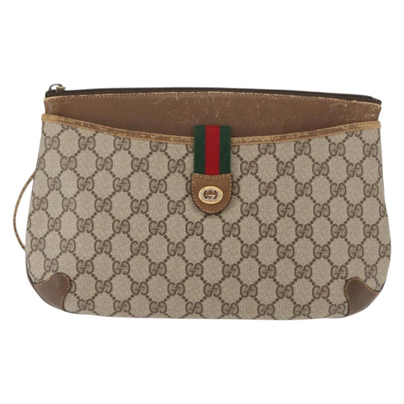 GUCCI GG Supreme Web Sherry Line Shoulder Bag PVC Beige 89 02 026 Auth 161386