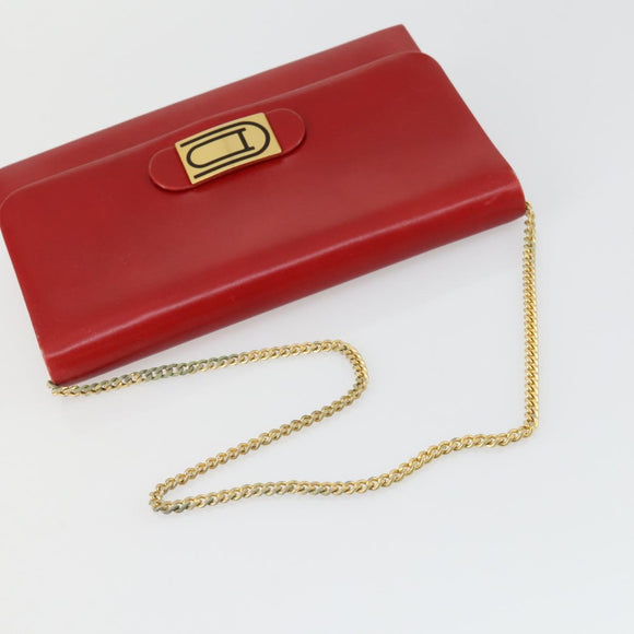 Christian Dior Chain Shoulder Bag Leather Red Gold Auth 161387