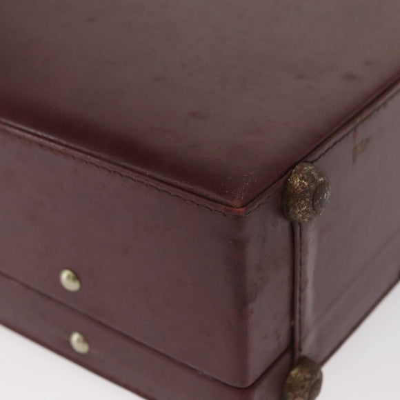 CARTIER Attache case Hand Bag Leather Bordeaux Gold Auth 161392