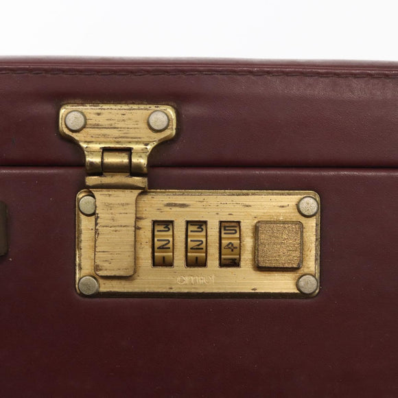 CARTIER Attache case Hand Bag Leather Bordeaux Gold Auth 161392