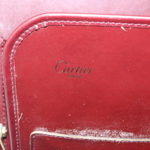 CARTIER Attache case Hand Bag Leather Bordeaux Gold Auth 161392