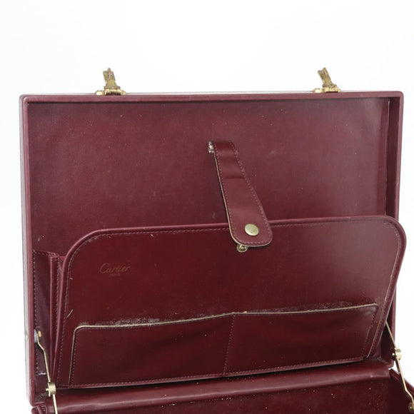 CARTIER Attache case Hand Bag Leather Bordeaux Gold Auth 161392